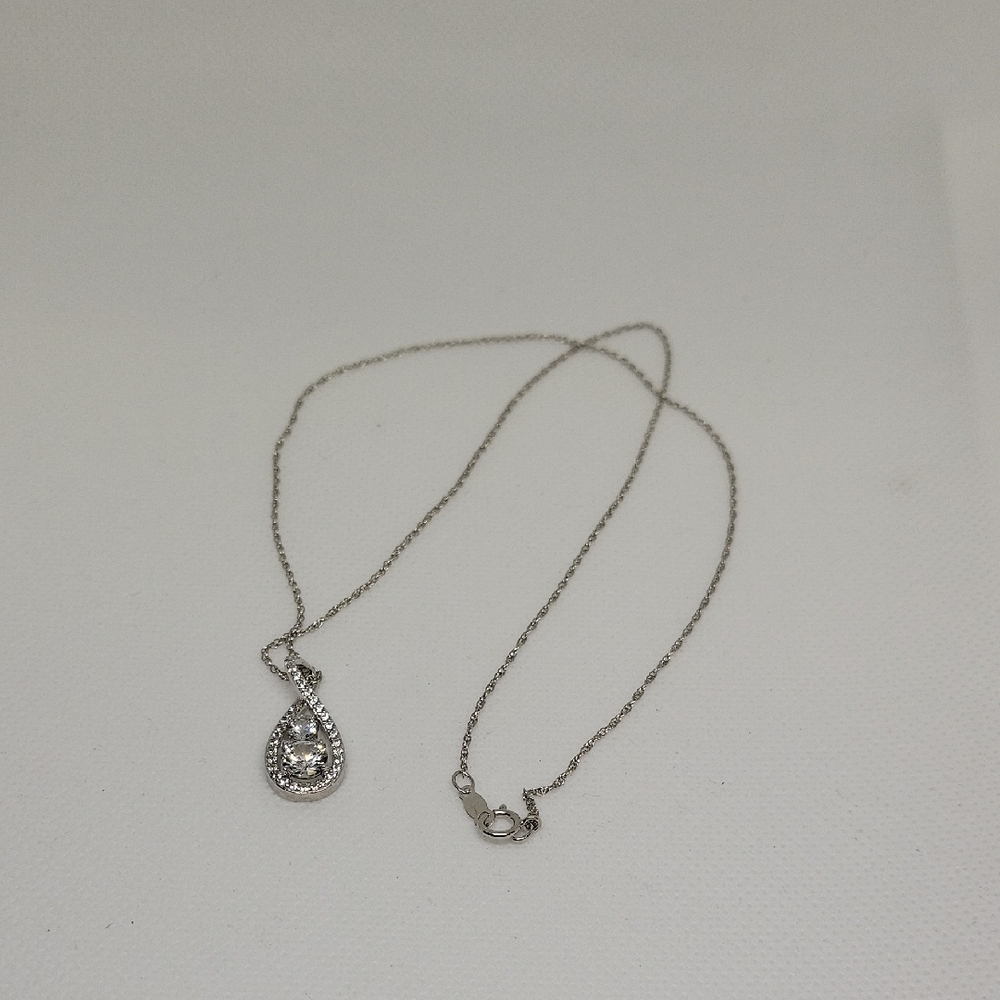 Silver 925 Teardrop Faux Diamond Pendant 18" Necklace